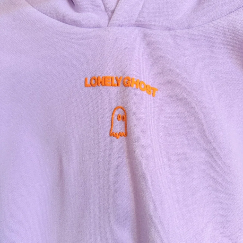 Lonely Ghost Text Me When You Get Home Hoodie Purple Orange Puff Print XL Womens
